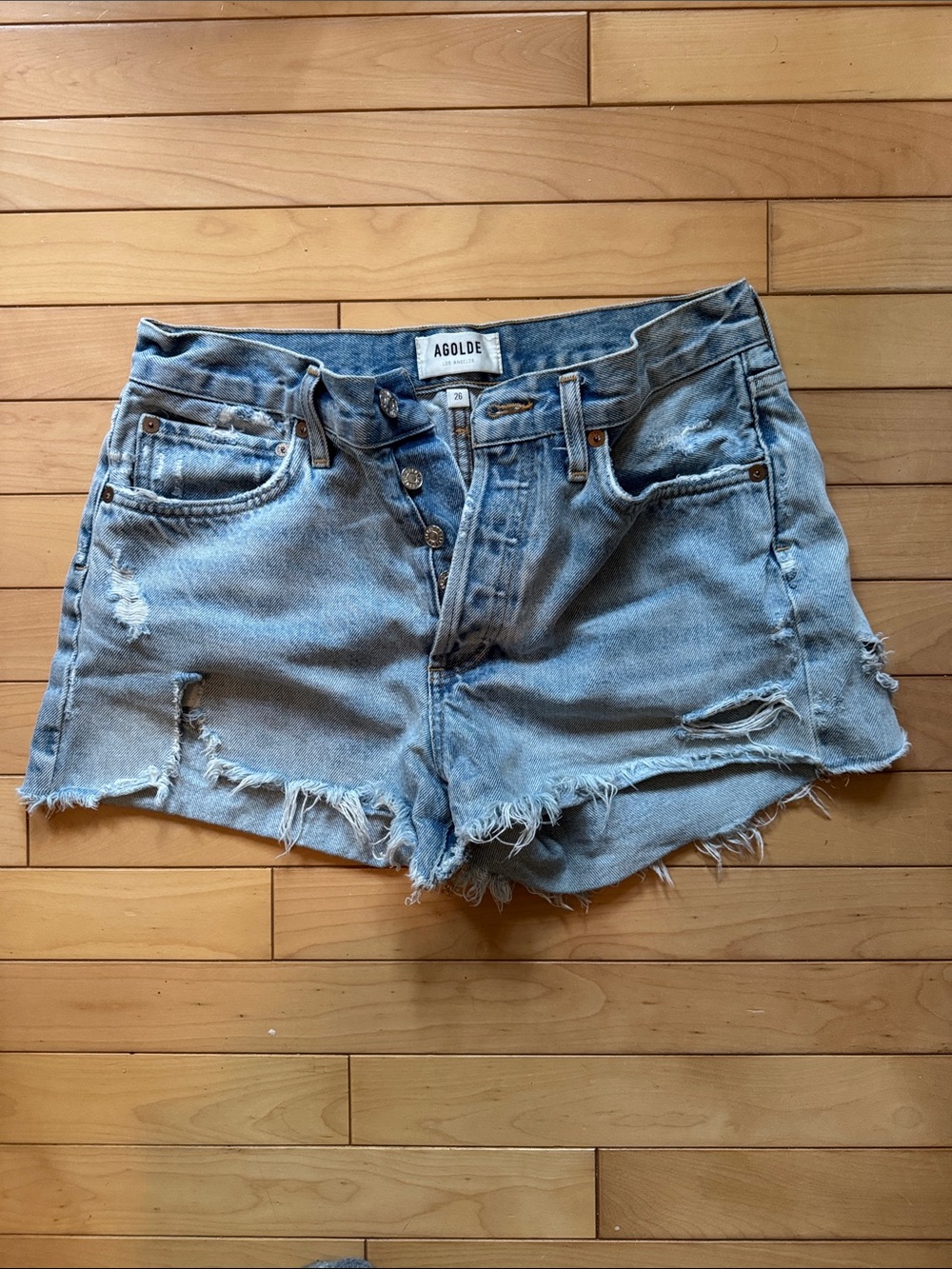 AGOLDE Light Blue Parker High-Rise Denim Shorts